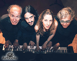 רביעיית פסנתרני "אוקטופוס" ב- 8 ידיים ו- 2 פסנתרי כנף.