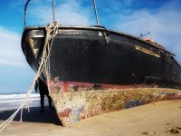 פונתה הספינה שנסחפה לחוף גנדי (וידאו)